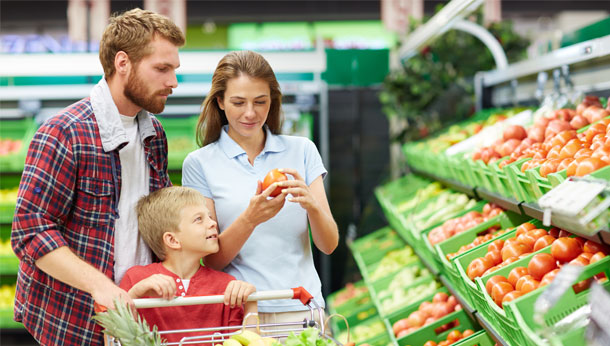 family shopping in supermarket